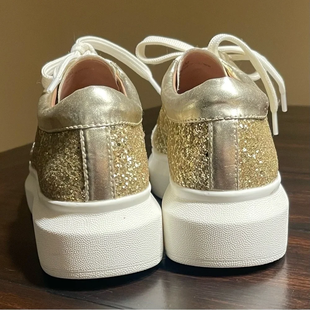 Línea Paola Kelsey Playful Lace-Up Platform Tennis Shoes PU Gold Glitter - Picture 8 of 16
